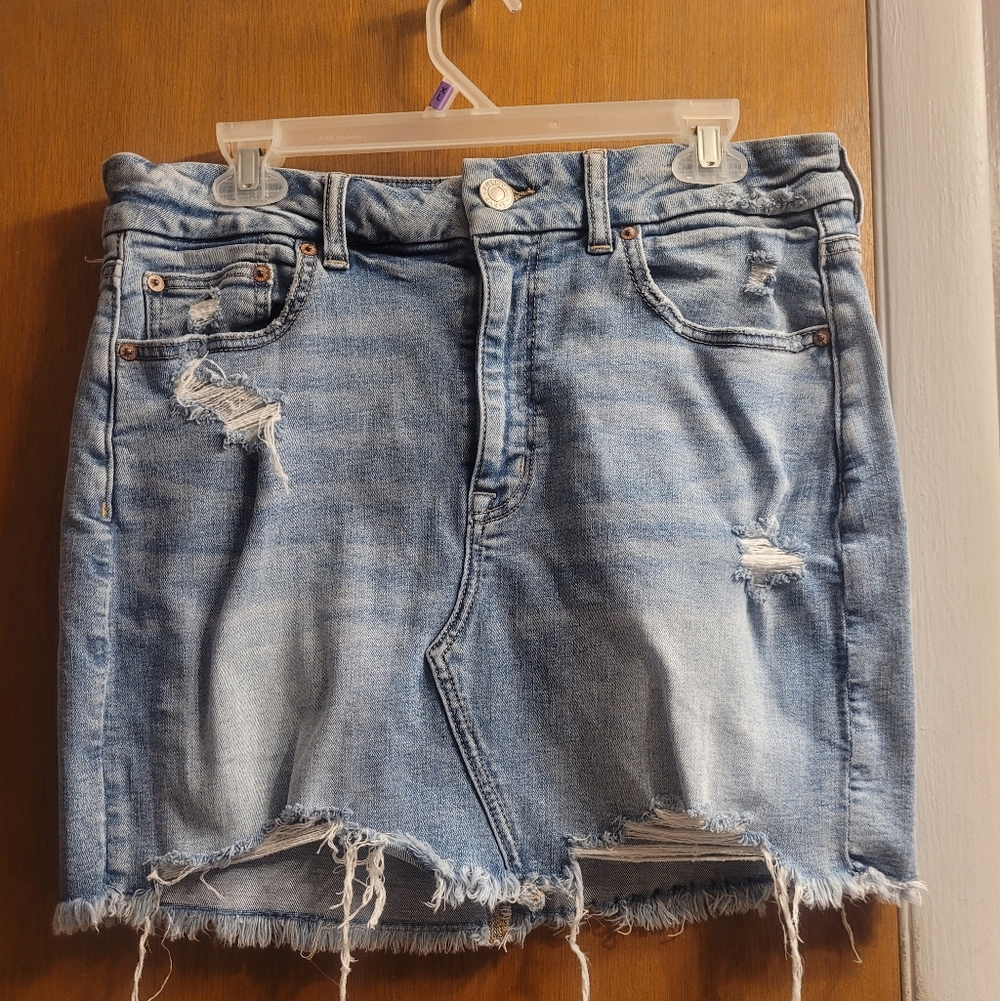 American Eagle Outfitters Light Blue Distressed Mini Skirt